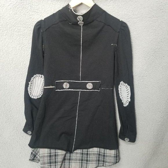 BKE Women's Black Plaid 100% Cotton Layered Renaissance Style Tunic Jacket SZ. S - Picture 2 of 12